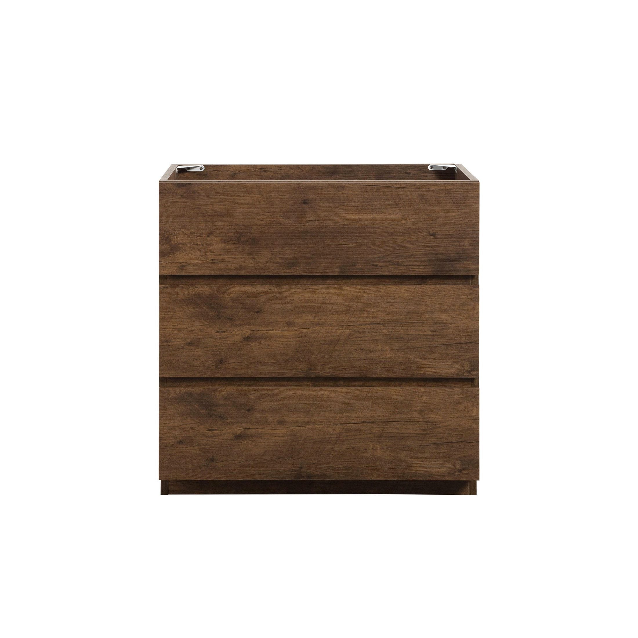 Alice-30F-105,Floor cabinet WITHOUT basin, Walnut color, With three drawers, Pre-assembled