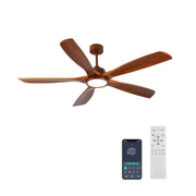 60 inch  Wood Ceiling Fans with Lights and Remote, 5 solid wood blades,Modern  Low Profile Ceiling Fan with Light, 6 Speed, Reversible DC Motor, for Bedroom/Outdoor/Farmhouse/Patios