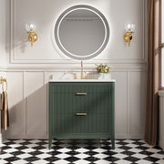 Fully Assembled 36''  Green Freestanding Single Sink Bathroom Vanity with Solid Wood Construction and Engineered Marble Top