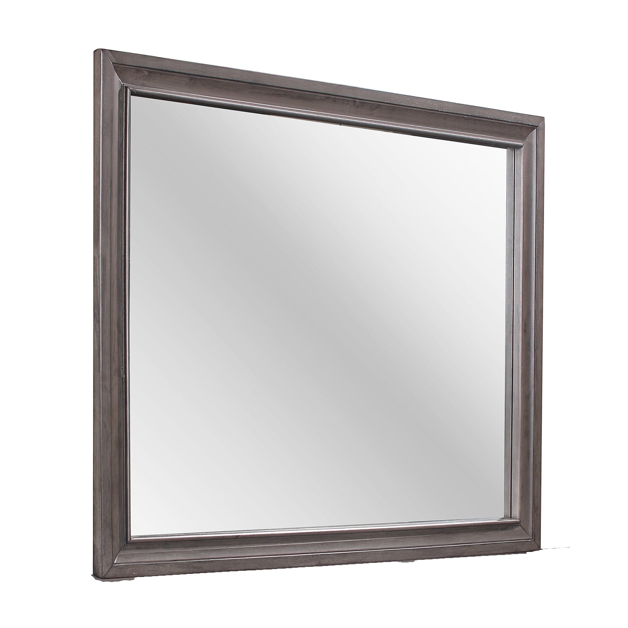 RYDER Grey Mirror with Beveled Glass and Wood Trim in Solid Wood and MDF, 36.54 x 46.46 inches