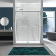 56-60 ' x 72' Tempered Glass with Explosion Proof Film, Aluminum Frame Double Sliding Shower Door, 1/4'(6 mm), Stainless Steel handle,Brushed Nickel