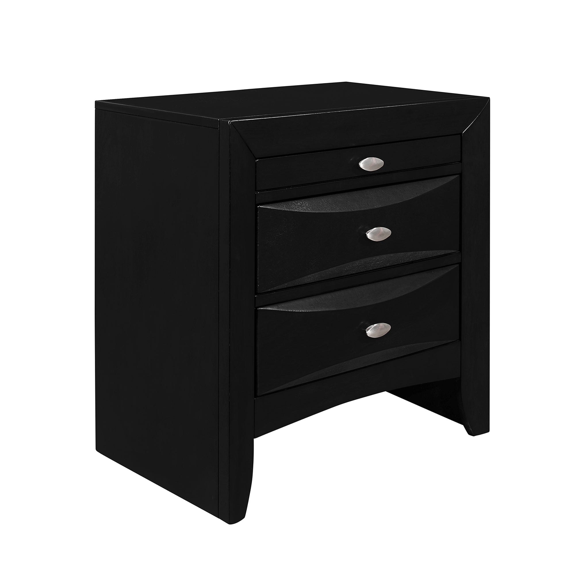 LUCILLE Black Nightstand with Spacious Drawers and Chambered Drawer Fronts in Walnut Brown Wood