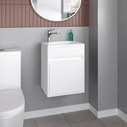 Furman Wide Floating Bathroom Vanity, Resin Sink Compact Wall-Mounted Design With One Door Cabinet, White