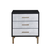 1pc Glamorous Bedroom Furniture 1pc Black Nightstand with 3-Drawers Silver Finish Crocodile Pattern Fronts Gold Finish Legs