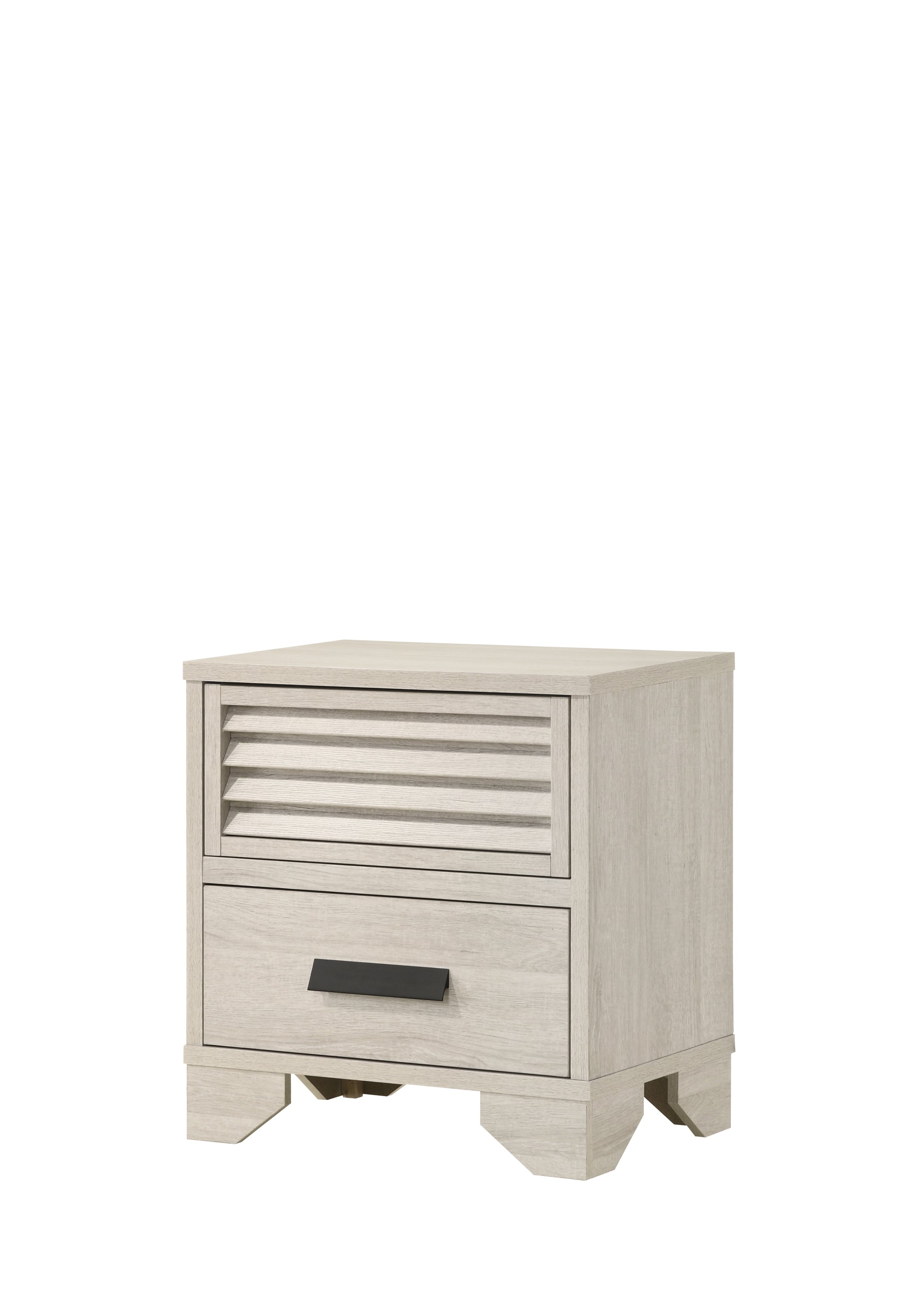 1pc Contemporary 2-Drawer Louvered Design Nightstand Finger Pull Hardware Bedroom Wooden Furniture Beige Finish