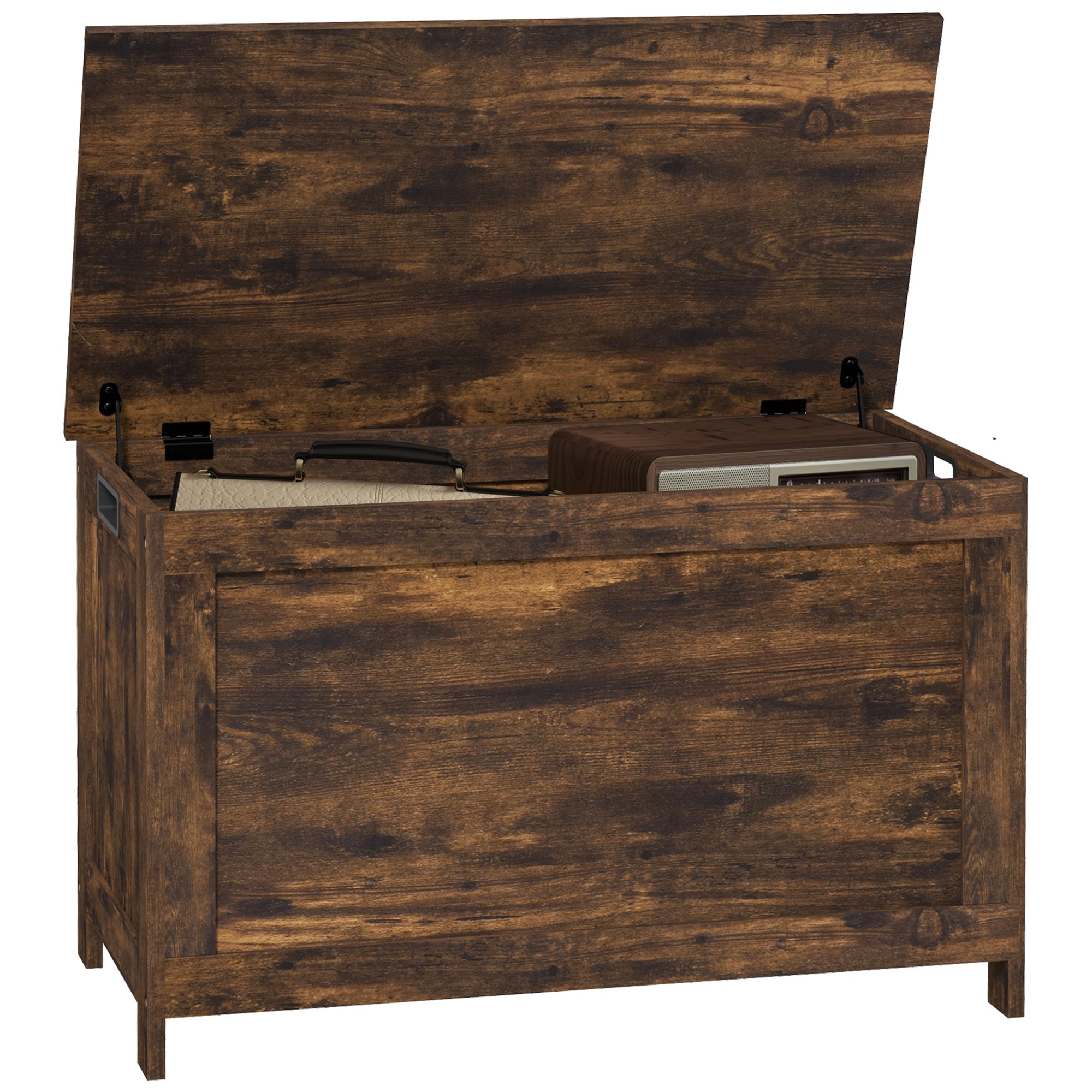 HOMCOM 29.9' Storage Chest w/ 2 Safety Hinges, Wooden Box, Rustic Brown