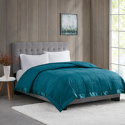 Lightweight Down Alternative Blanket with Satin Trim Teal Full/Queen