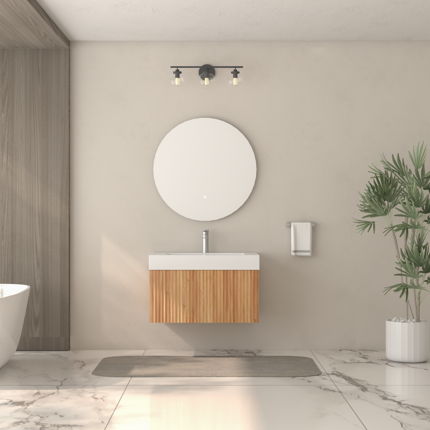30' Bathroom Vanity with Sink,Wall Mounted Floating Bathroom Cabinet with Integrated Basin Plywood Finish Modern Minimalist Design for Compact Bathrooms Acacia Color