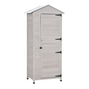 Outsunny 36' x 25' x 79' Wooden Storage Shed Cabinet, Outdoor Tool Shed Organizer with 4-Tier, 3 Shelves with Handle Tin Roof Magnetic Latch Foot Pad, Light Grey