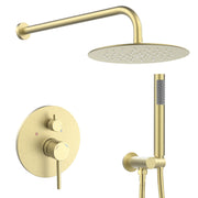 Shower System Shower Faucet Combo Set Wall Mounted with 10' Rainfall Shower Head and handheld shower faucet, Brushed Gold Finish with Brass Valve Rough-In