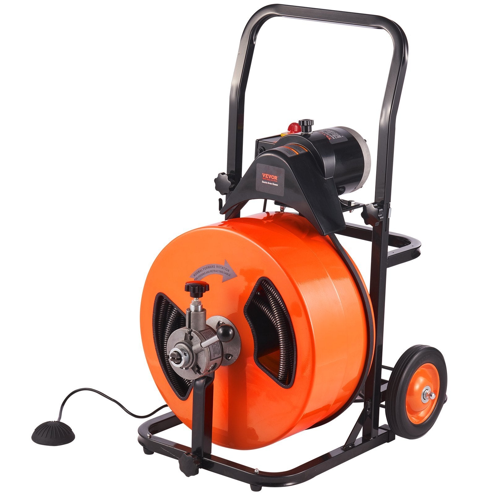 Drain Cleaning Machine 100FT x 3/4 Inch, Sewer Snake Machine Auto Feed, Drain Auger Cleaner with 4 Cutter & Air-Activated Foot Switch for 1' to 4' Pipes