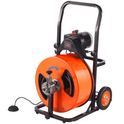Drain Cleaning Machine 100FT x 3/4 Inch, Sewer Snake Machine Auto Feed, Drain Auger Cleaner with 4 Cutter & Air-Activated Foot Switch for 1' to 4' Pipes