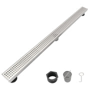 32 Inch Linear Shower Drain with Removable Quadrato Pattern Grate Cover, 304 Stainless Steel Shower Floor Drain with Hair Strainer and Leveling Feet