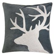 Holiday Reindeer Velvet Accent Pillow 20x20 – Gray and White with Insert