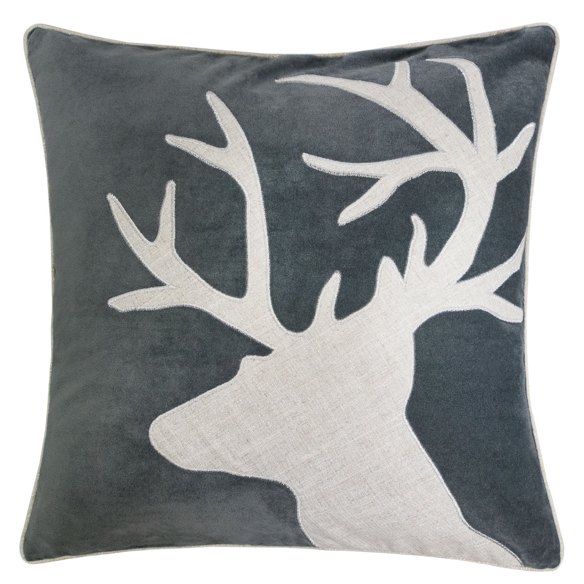 Holiday Reindeer Velvet Accent Pillow 20x20 – Gray and White with Insert