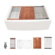 Classic White Ceramic Farmhouse Sink Workstation - 33 Inch Single Bowl with Durable Finish