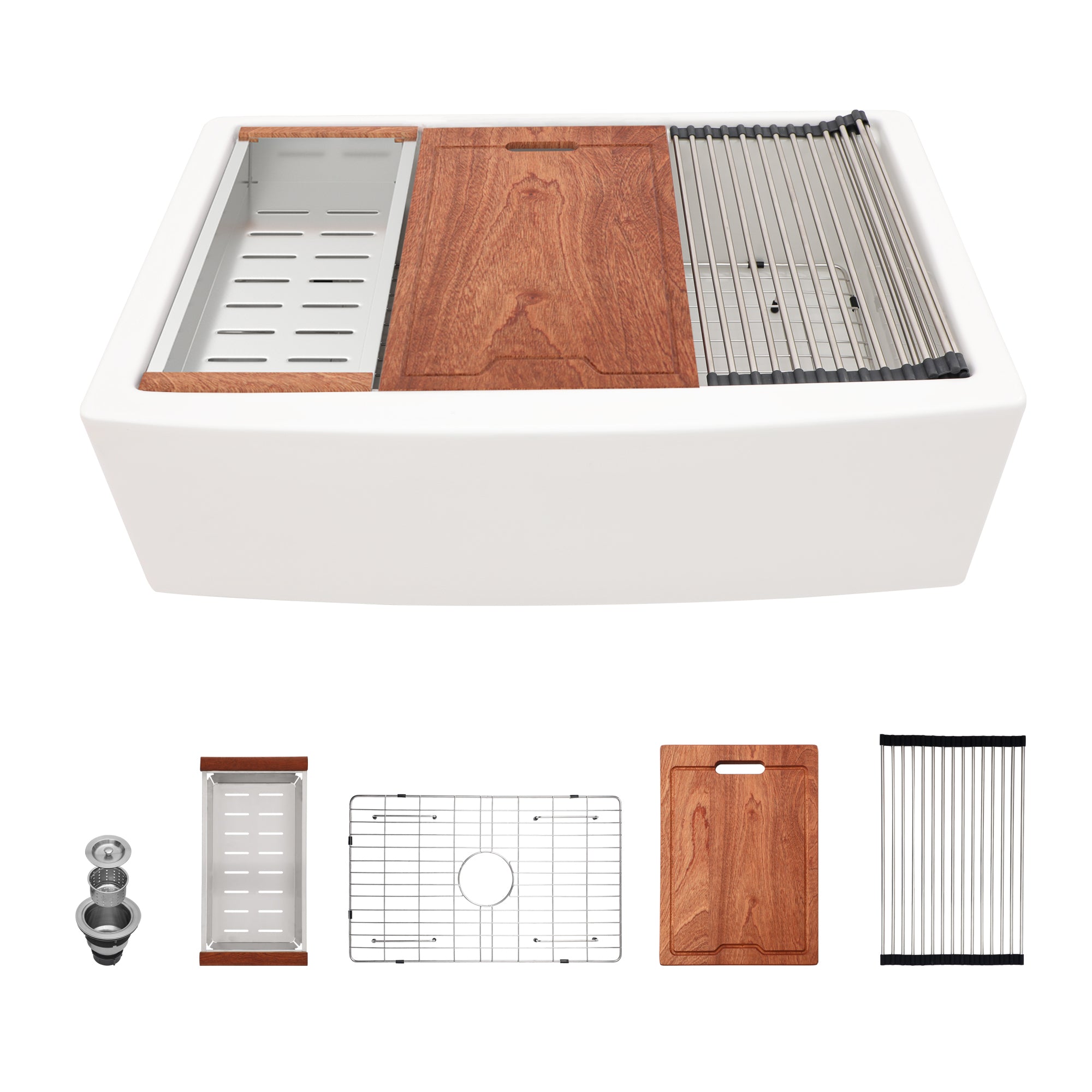 Classic White Ceramic Farmhouse Sink Workstation - 33 Inch Single Bowl with Durable Finish