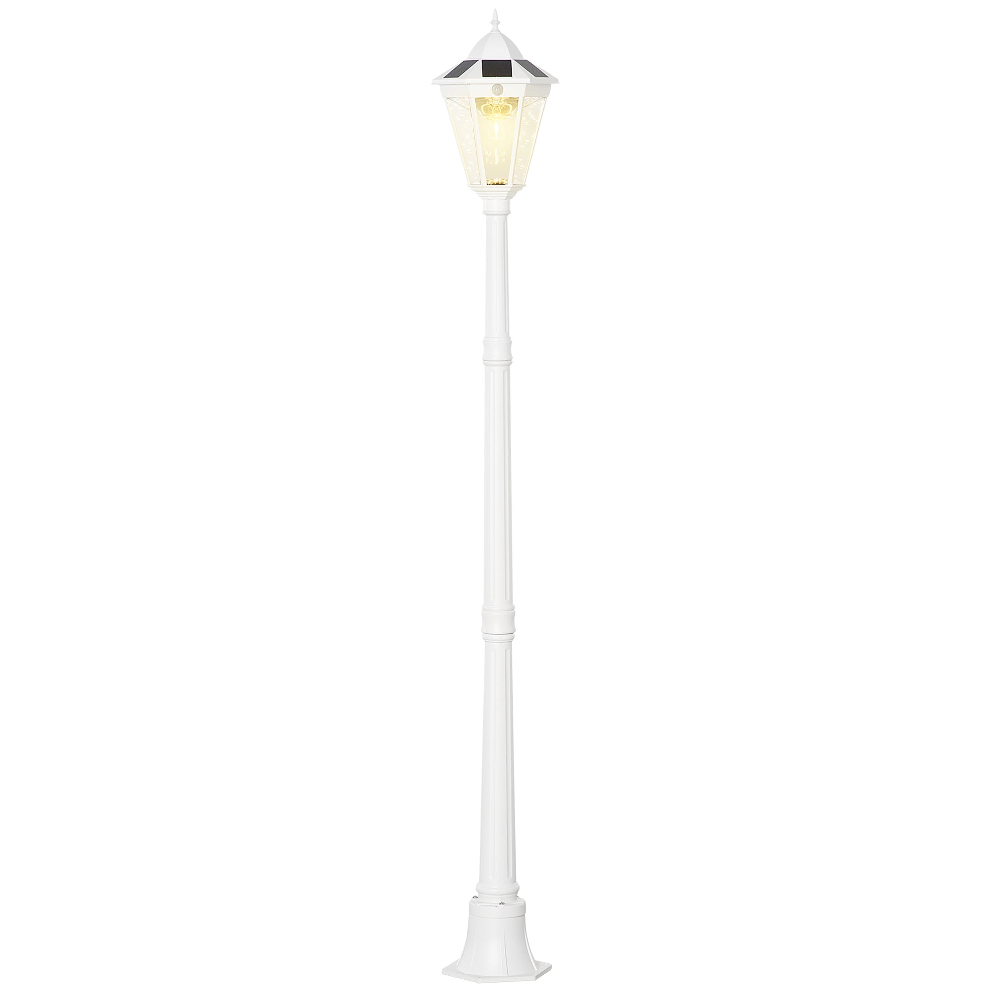 77' Solar Lamp Post Light, Waterproof Aluminum Outdoor Vintage Street Lamp, Motion Activated Sensor PIR, Adjustable Brightness, for Garden, Lawn, Pathway, Driveway, White