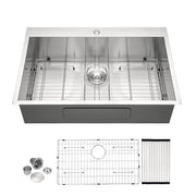 Brushed Nickel 33 x 22 Inch Kitchen Sink Drop In 16 Gauge Stainless Steel Single Bowl Topmount Basin