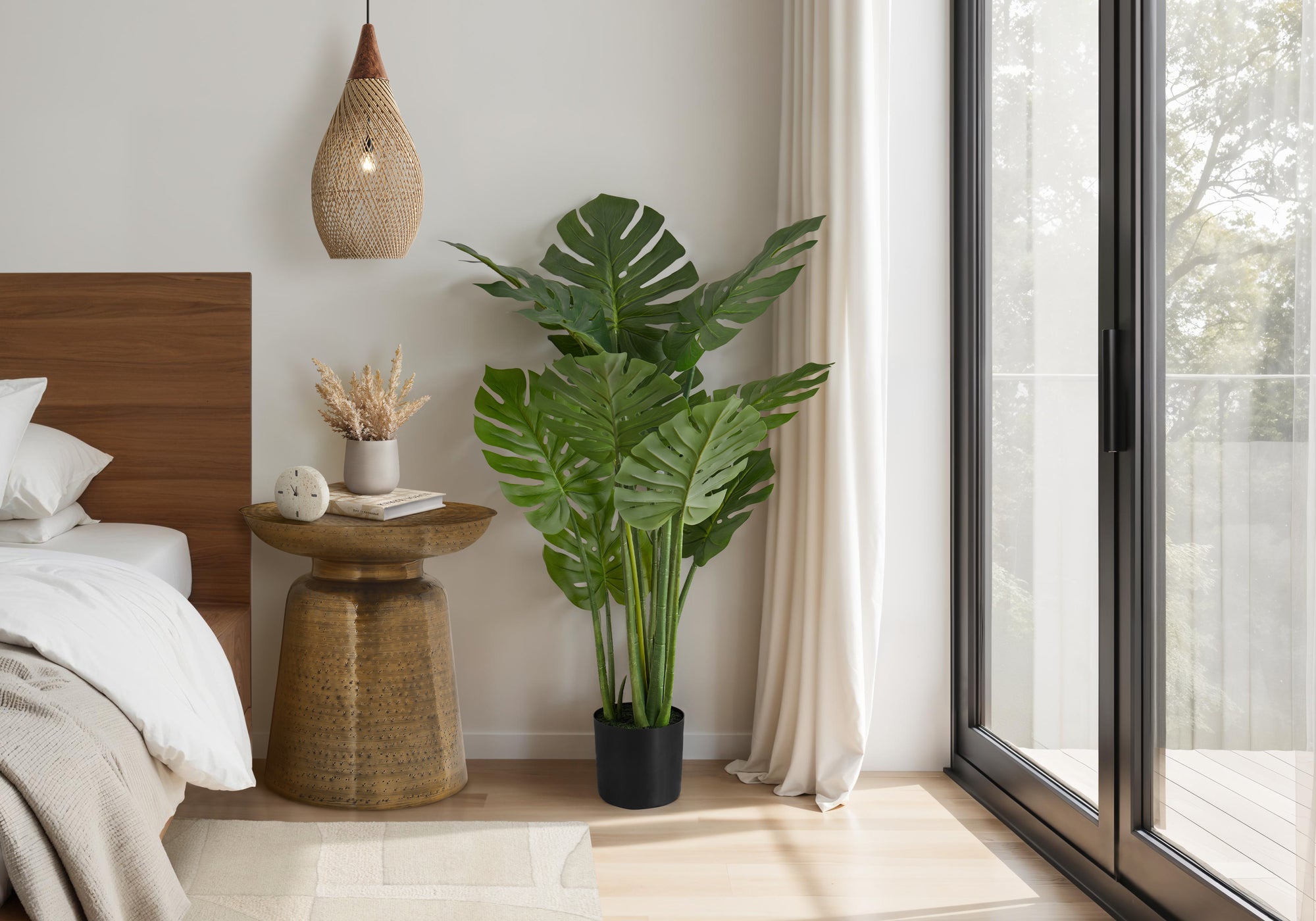 Artificial Plant, 45' Tall, Monstera Tree, Indoor, Faux, Fake, Floor, Greenery, Potted, Real Touch, Decorative, Green Leaves, Black Pot