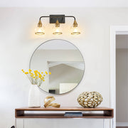 23' Modern 3-Light Vanity Wall Sconce - Black and Gold Bathroom Light Fixture with Clear Glass Shades, Industrial Wall Mounted Lamp for Mirror, Vanity, and Living Spaces (Bulb Not Included)
