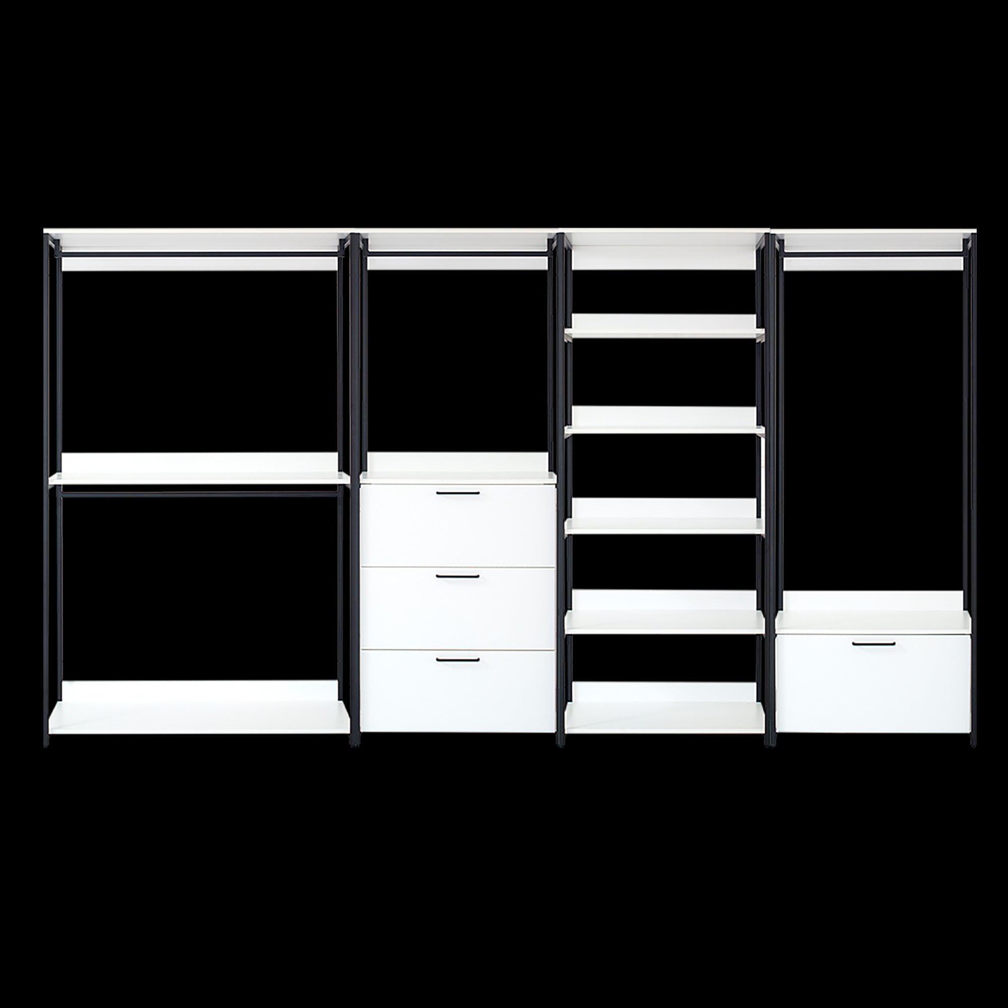 Fiona White Freestanding Walk-in Wood Closet System with Metal Frame, Durable Storage Solution, White Melamine Finish