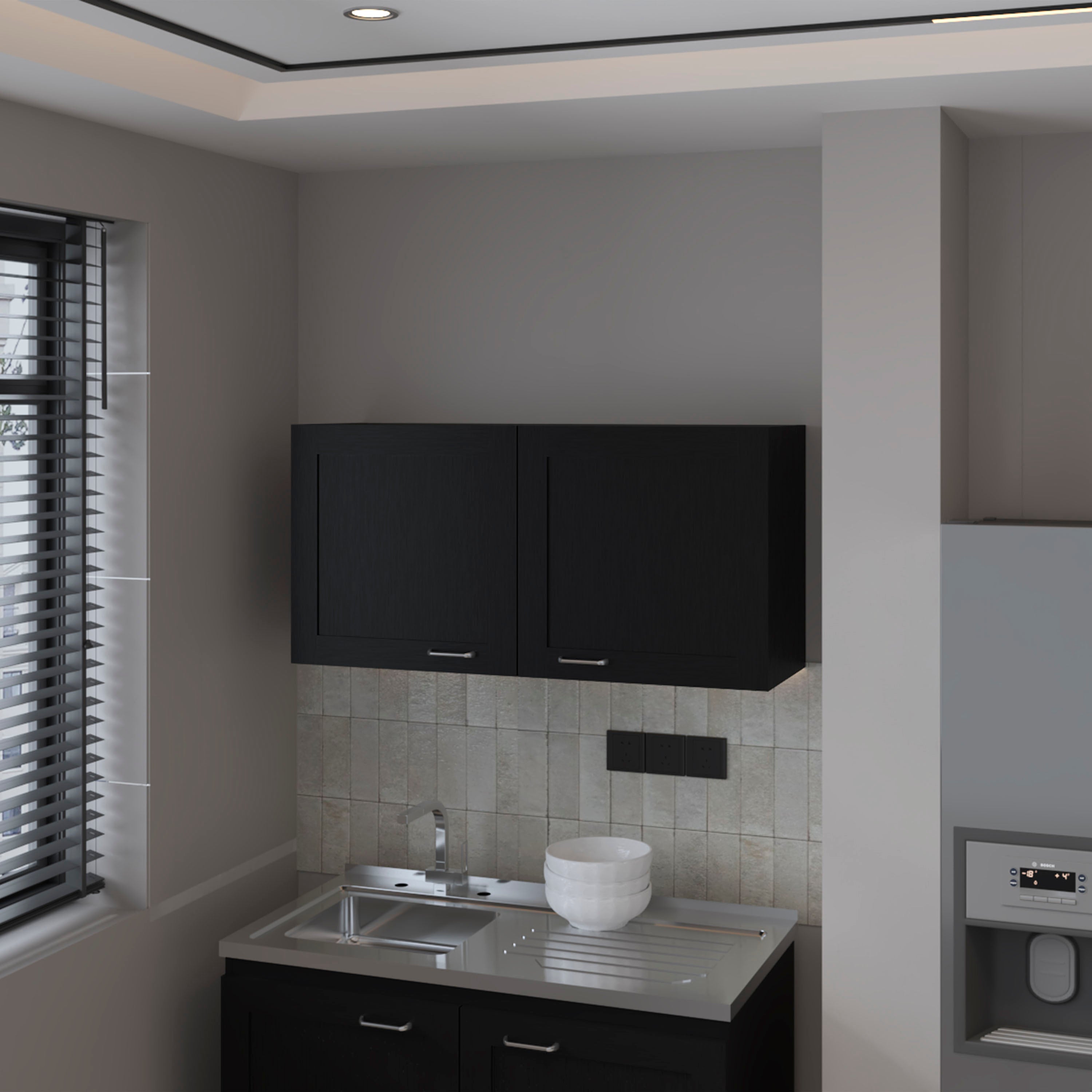 FM FURNITURE Nakya Kitchen Wall Cabinet with 2 Doors, Black