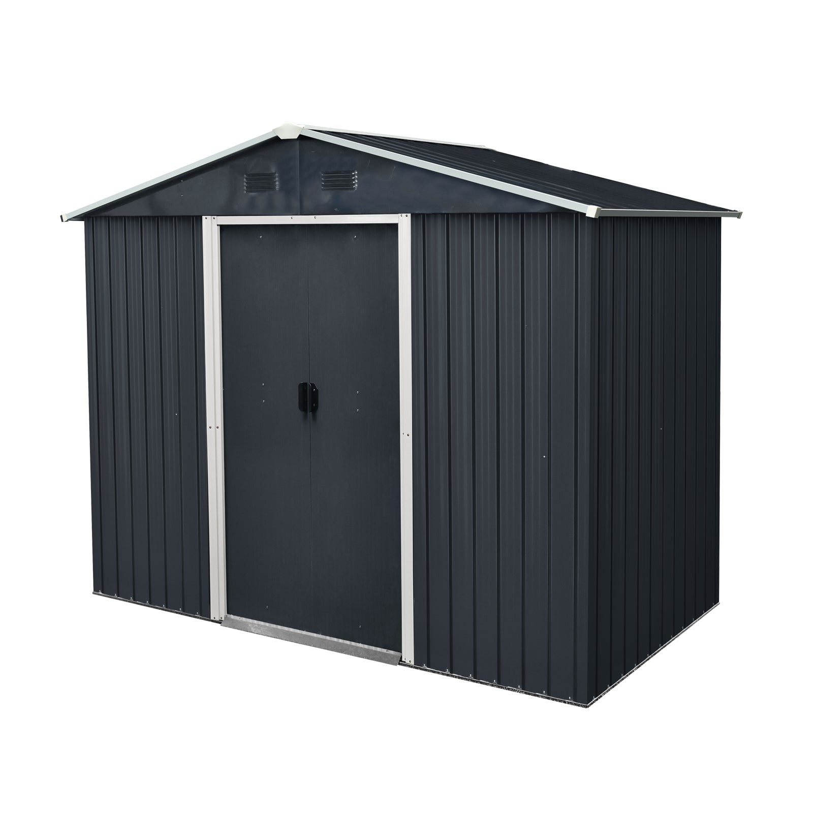 Outdoor Metal Storage Shed with Sliding Door and Foundation, Black and White, 8ft x 4ft