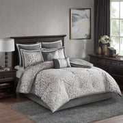 8 Piece Jacquard Comforter Set Silver/Silver Queen