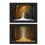 'Golden Forest Path Collection' 2-Piece Vignette By Martin Podt, Printed Wall Art, Ready To Hang Framed Poster, Black Frame