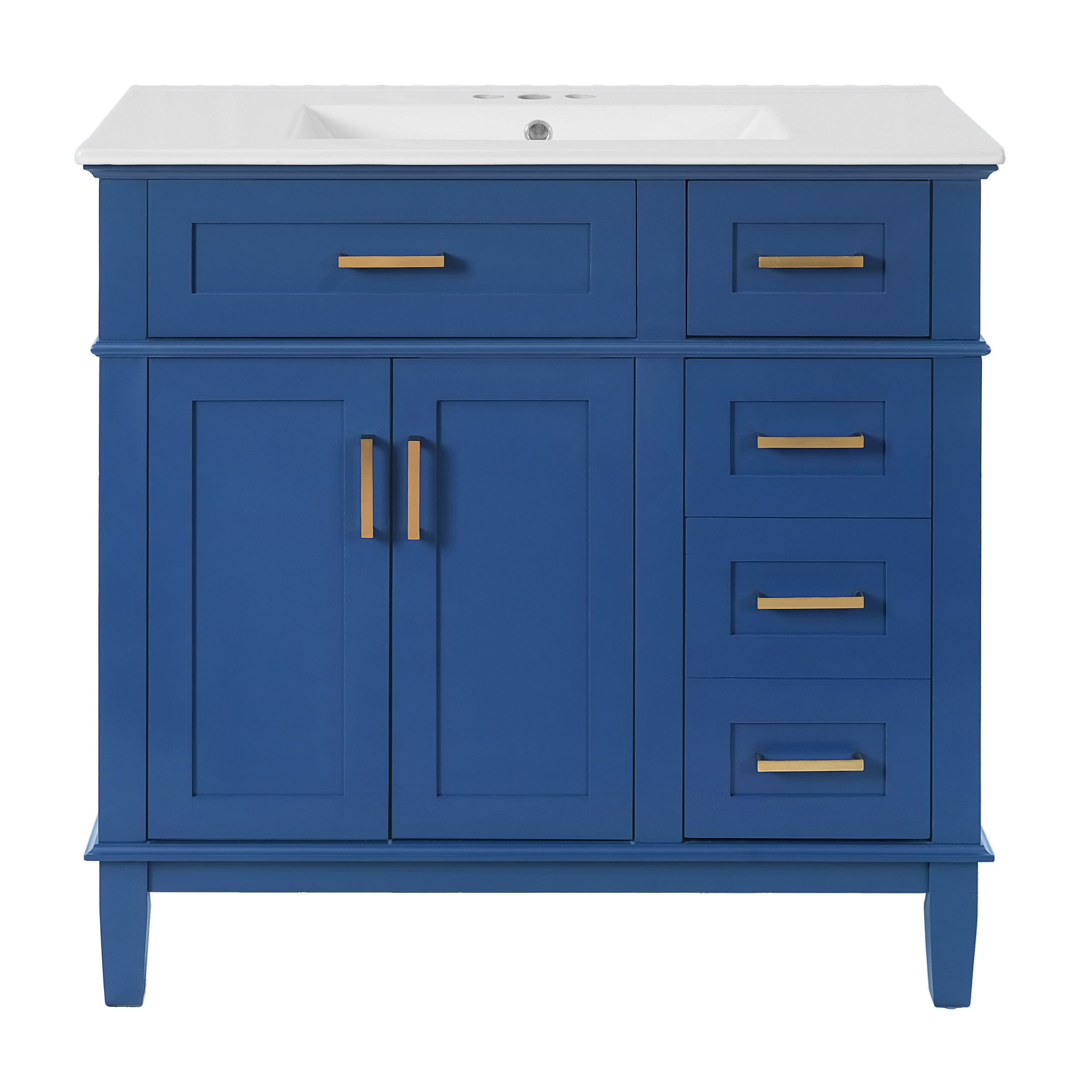 Modern Blue Bathroom Vanity with Ceramic Sink, Soft-Close Doors, Solid Wood and MDF Construction, 36 Inches
