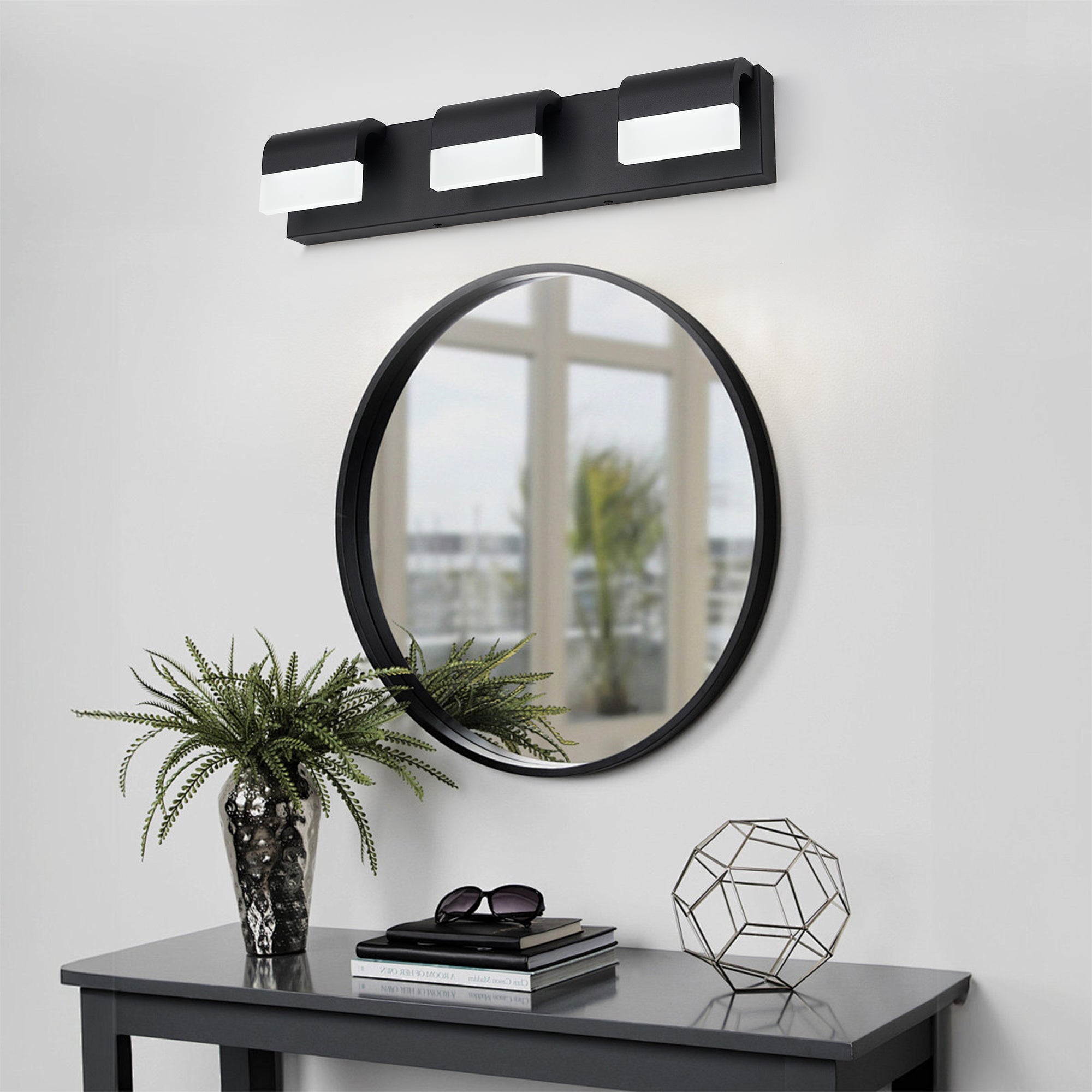 LED Contemporary Vanity Lights Fixture Bathroom Wall Light Over Mirror Matt Black 3 Lights Dimmable