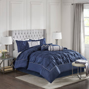 7 Piece Tufted Comforter Set Navy Cal King