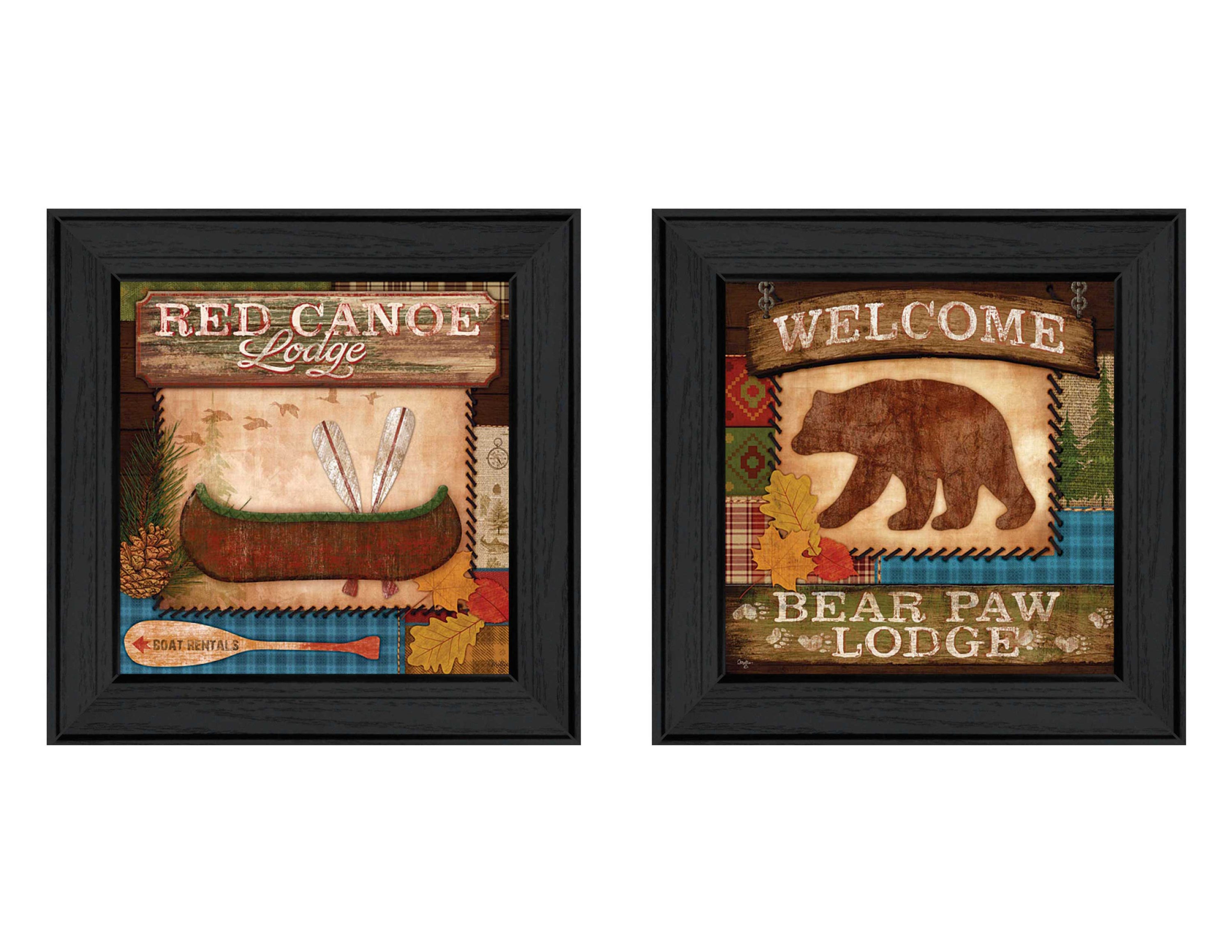 'Lodge II Collection' 2-Piece Vignette By Mollie B., Printed Wall Art, Ready To Hang Framed Poster, Black Frame