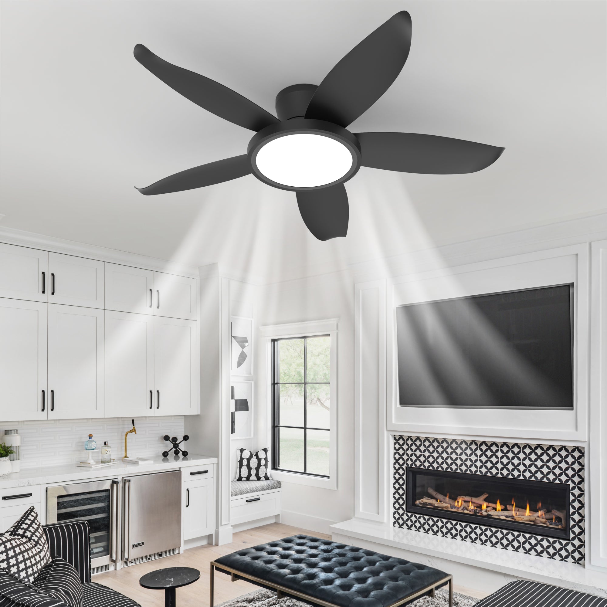 42-inch Eye-Protection Light Source Black Fan Blades High Airflow Plug-in Fan Blades ABS Plastic Fan Blades Ceiling Fan Light