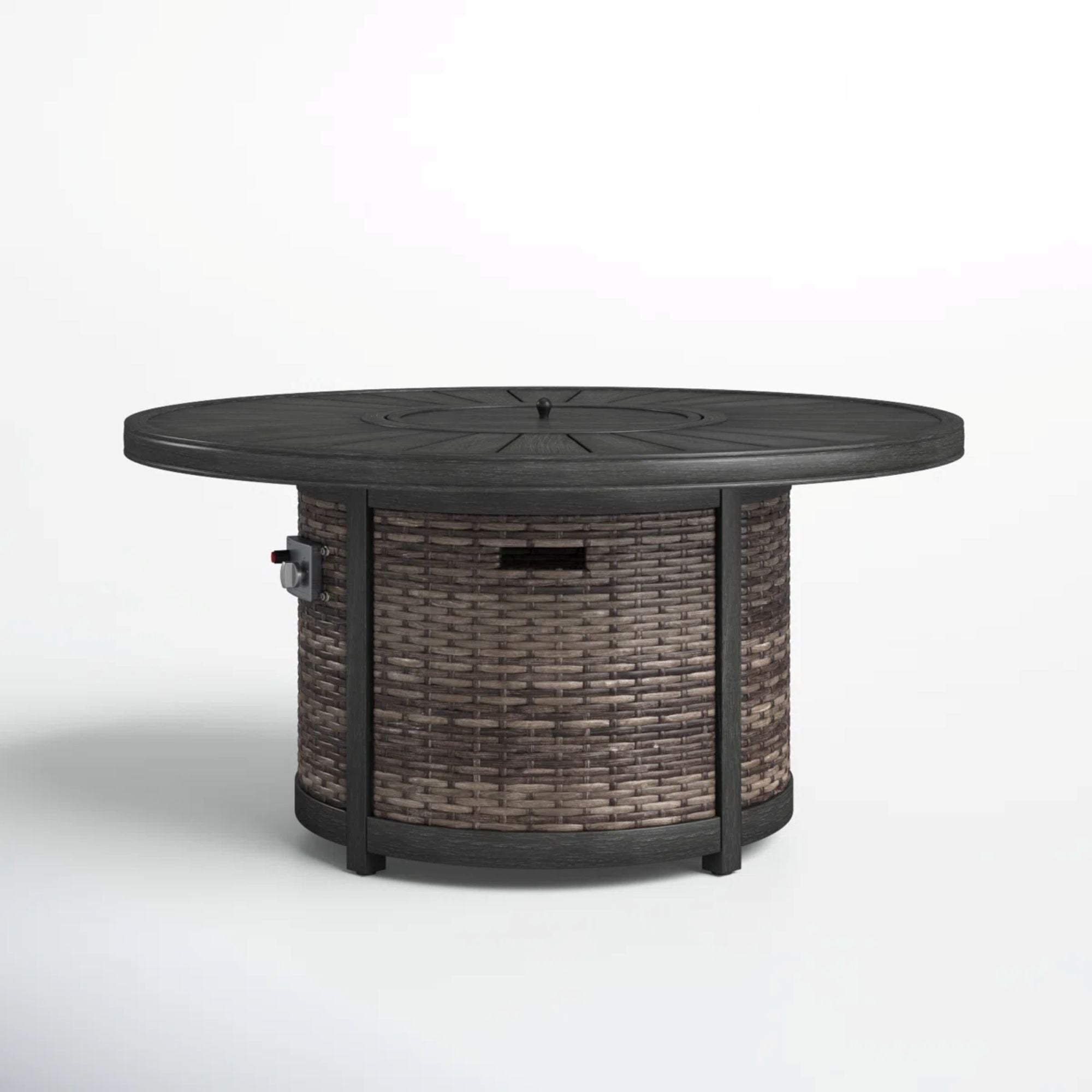 Cassara Resort Wicker Propane Outdoor Fire Pit Table with Hand-Painted Aluminum Top, Brown, 25 H x 52 W
