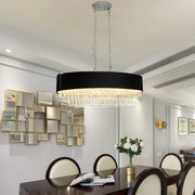 39' Modern Crystal Chandelier with Black Imitation Velvet Anti-Glare Shade, Adjustable Height, 8-Light G9 Base for Dining Room, Living Room, or Bedroom (Bulb Not Included)