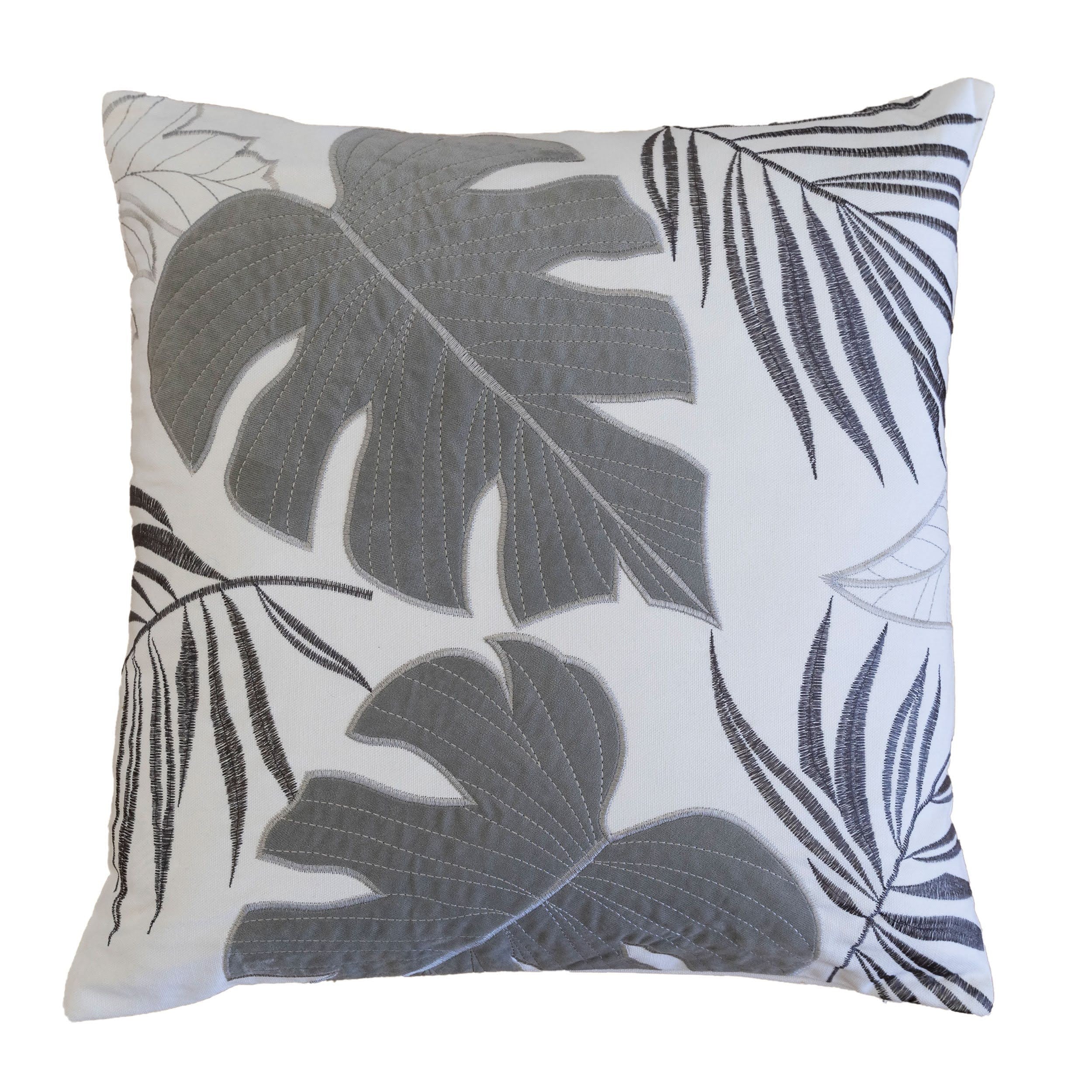 Autumn Vibes Leaf Accent Pillow in Gray with Polyester Velvet Fabric, 20x20 inches