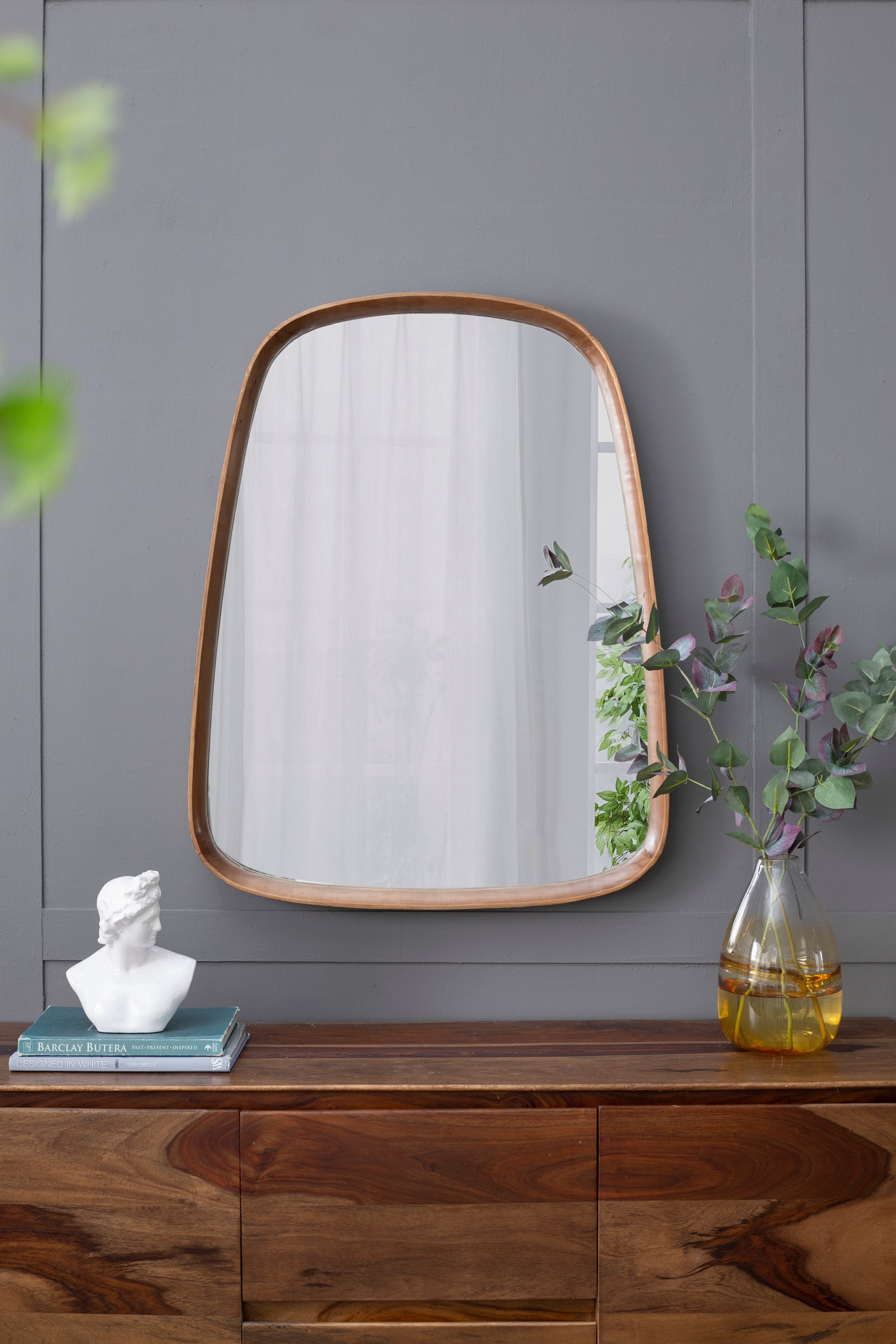 27'x37' Irrgeular Mirror with Wood Frame, Wall Mirror for Living Room Bathroom Entryway