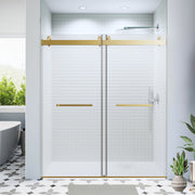 56-60*76 INCH Double Sliding Frameless Soft-Close Shower Door with Premium  (8mm)Thick Tampered Glass and Easy-Cleaning Coating In Brushed Gold