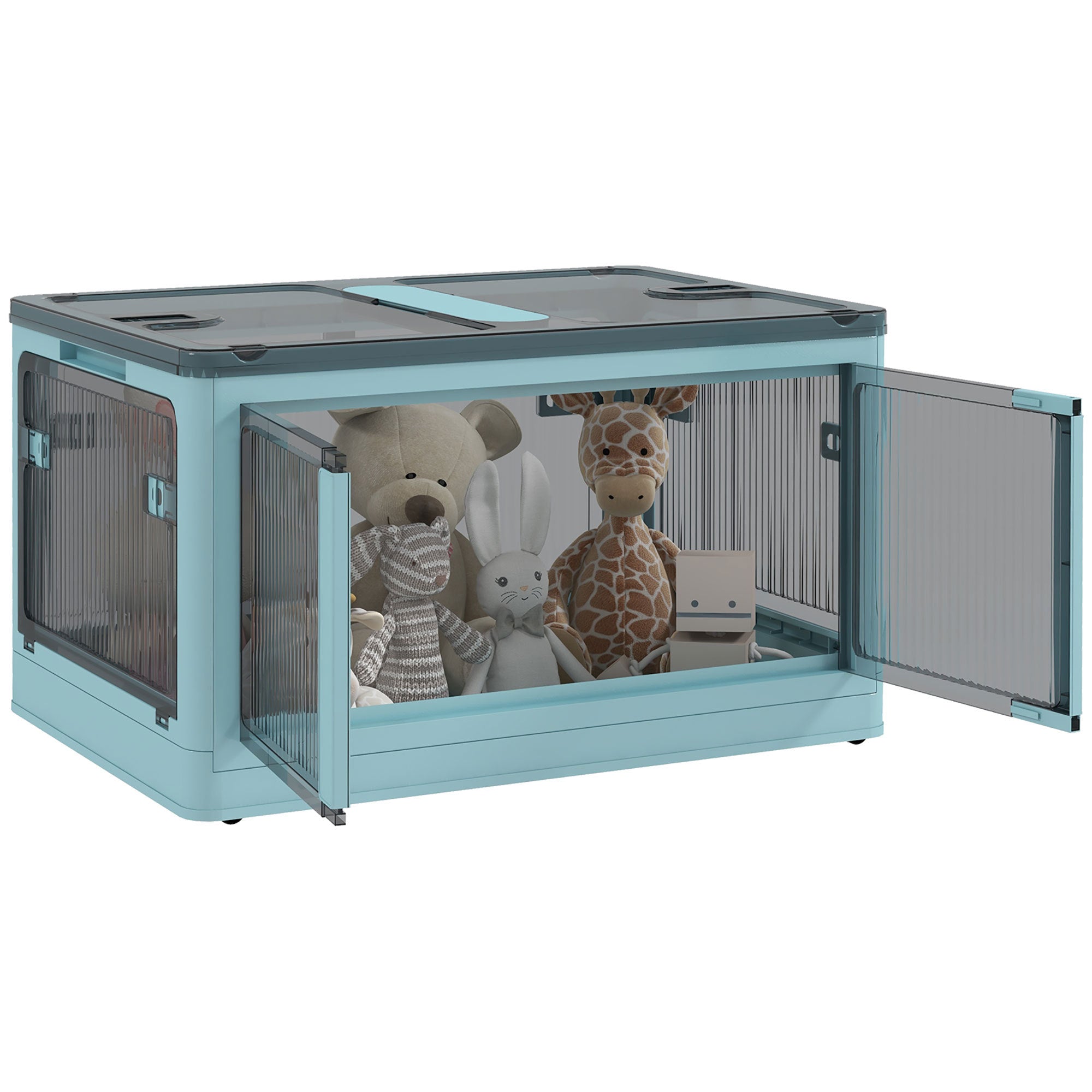 HOMCOM Stackable Storage Bins with Lids, Wheels, and Collapsible, Blue