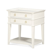 Carmona White 2-Drawer Tray Top Nightstand with Brushed Gold Ring Pulls