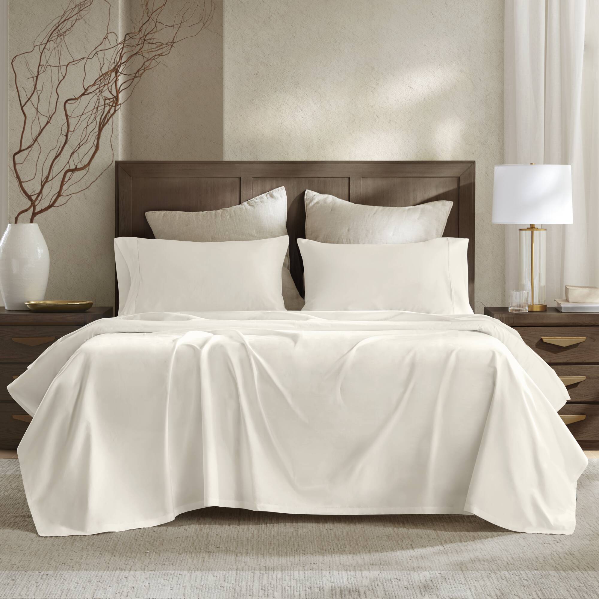 5 Pieces Split King Sateen Sheet Set,Ivory