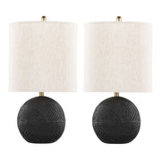 Kona 23' Contemporary Polyresin Table Lamp in Matte Black Polyresin, Modern Brass and Natural Linen Shade from Grandview Gallery by LumiSource - Set of 2