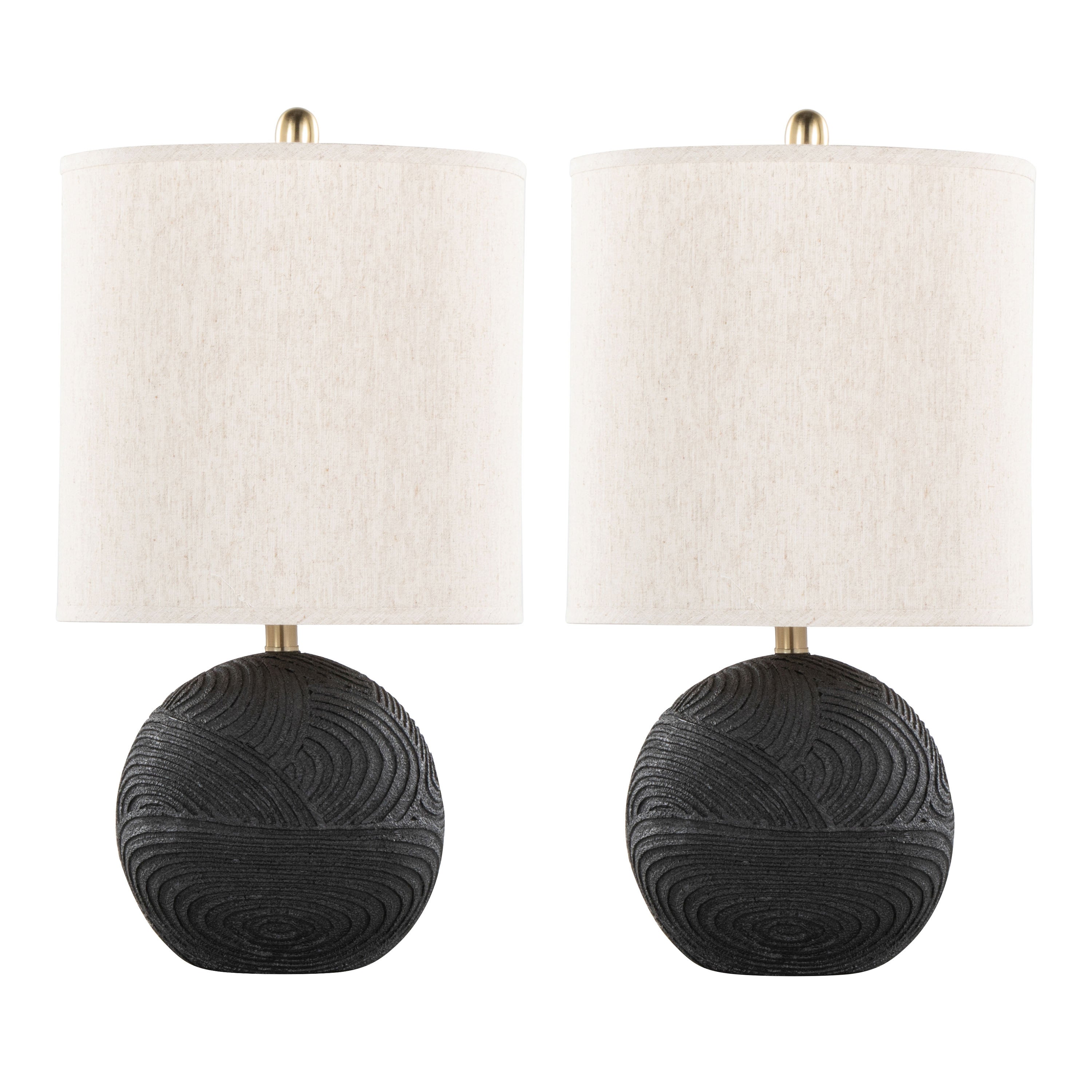 Kona 23' Contemporary Polyresin Table Lamp in Matte Black Polyresin, Modern Brass and Natural Linen Shade from Grandview Gallery by LumiSource - Set of 2