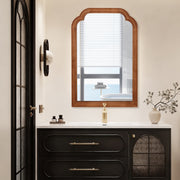 Yellowish Brown Color 24' x 36' Solid Wood Frame Rounded Corner Decorative Mirror, For Bedroom, Bathroom, Living Room, Entryway