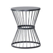 LASSEN Modern Outdoor Side Table with Hourglass Design in Matte Black Iron, 16.25 x 16.25 x 21 inches