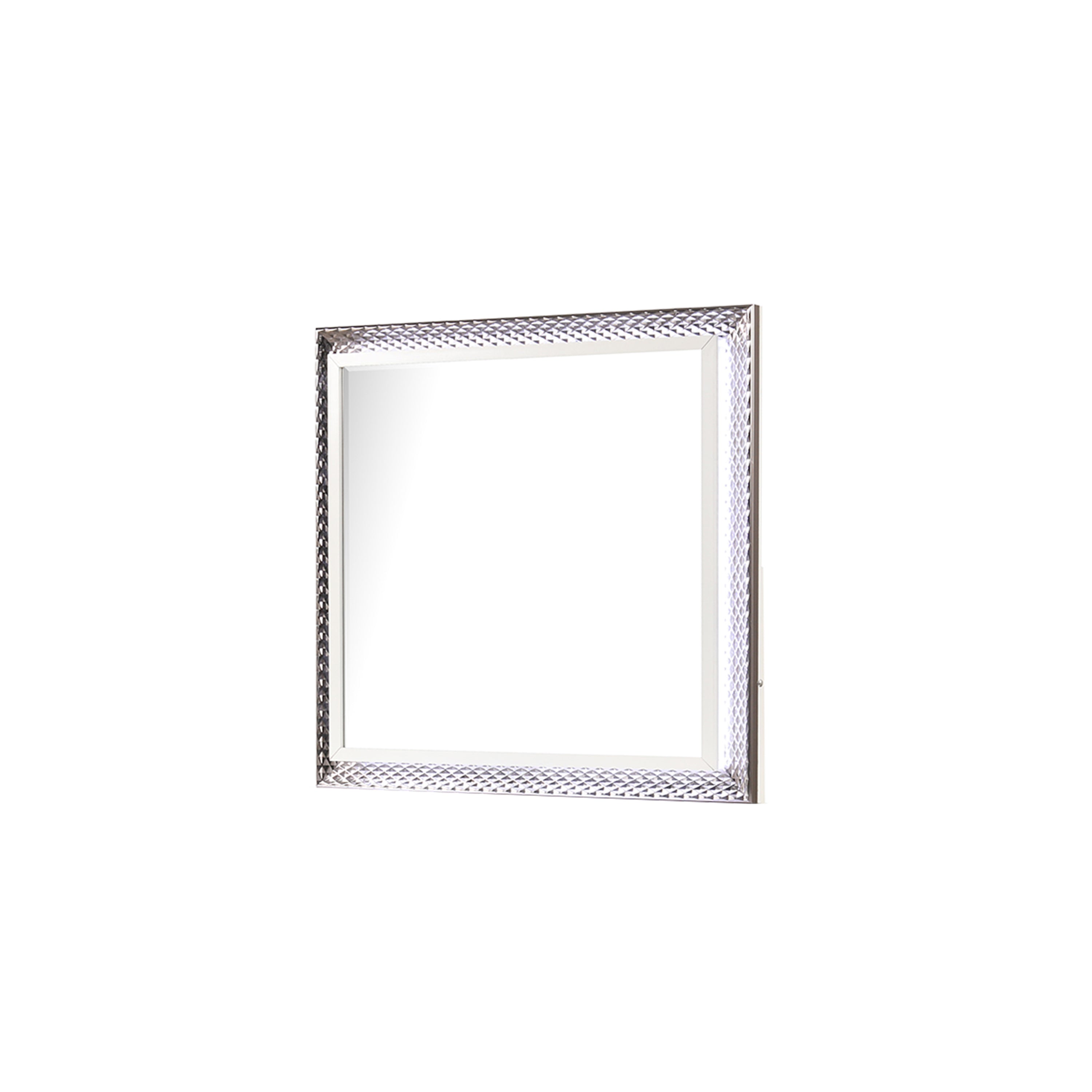 Fabio Contemporary Style Mirror Made with Diamond-Patterned Side Accents with LED Lighting and Wood in White Finish(INCLUDES ONLY MIRROR)   same asG150109124  (NJ inventory)
