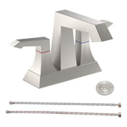 2-Handle Heavy Duty Bathroom Faucet with Drain and Supply Kits, Modern Style Lavatory Deck Mounted Faucet Brushed Nickel 4001-NP