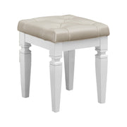 Modern Glam Bedroom Furniture 1pc Vanity Stool Luxury White Finish Faux Leather Tufted Seat Foam Cushion